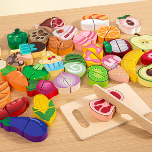Wooden Playhouse Simulation Food Fruit Vegetable Dessert Cut to See Baby Kitchen Educational Toys Kindergarten