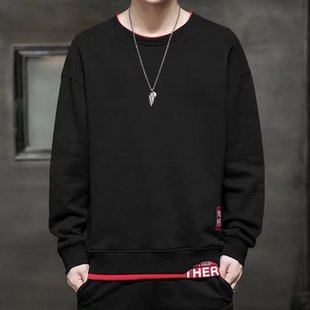 Autumn and winter men's fleece-lined thickened round neck sweater long-sleeved T-shirt trendy loose men's outer wear clothes wholesale
