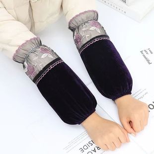 Women's long gold velvet oversleeve winter anti-fouling adult elbow sleeve tube stain-resistant home office Korean oversleeve