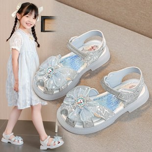 Children's Shoes Girls' Sandals Summer 2024 New Cute Soft Sole Baby Princess Shoes Little Girl Crystal Shoes