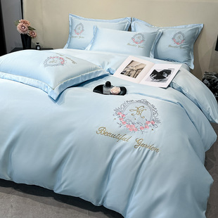 Spring and summer ice silk four-piece double-sided washed silk jacquard quilt cover silky naked sleeping tencel sheets bedding
