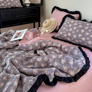 New Spring and Summer Hepburn Style Summer Cool Quilt Lace Knitted Cotton Double-Layer Yarn Summer Quilt Four-Piece Set Bed Hat Four-Piece Set
