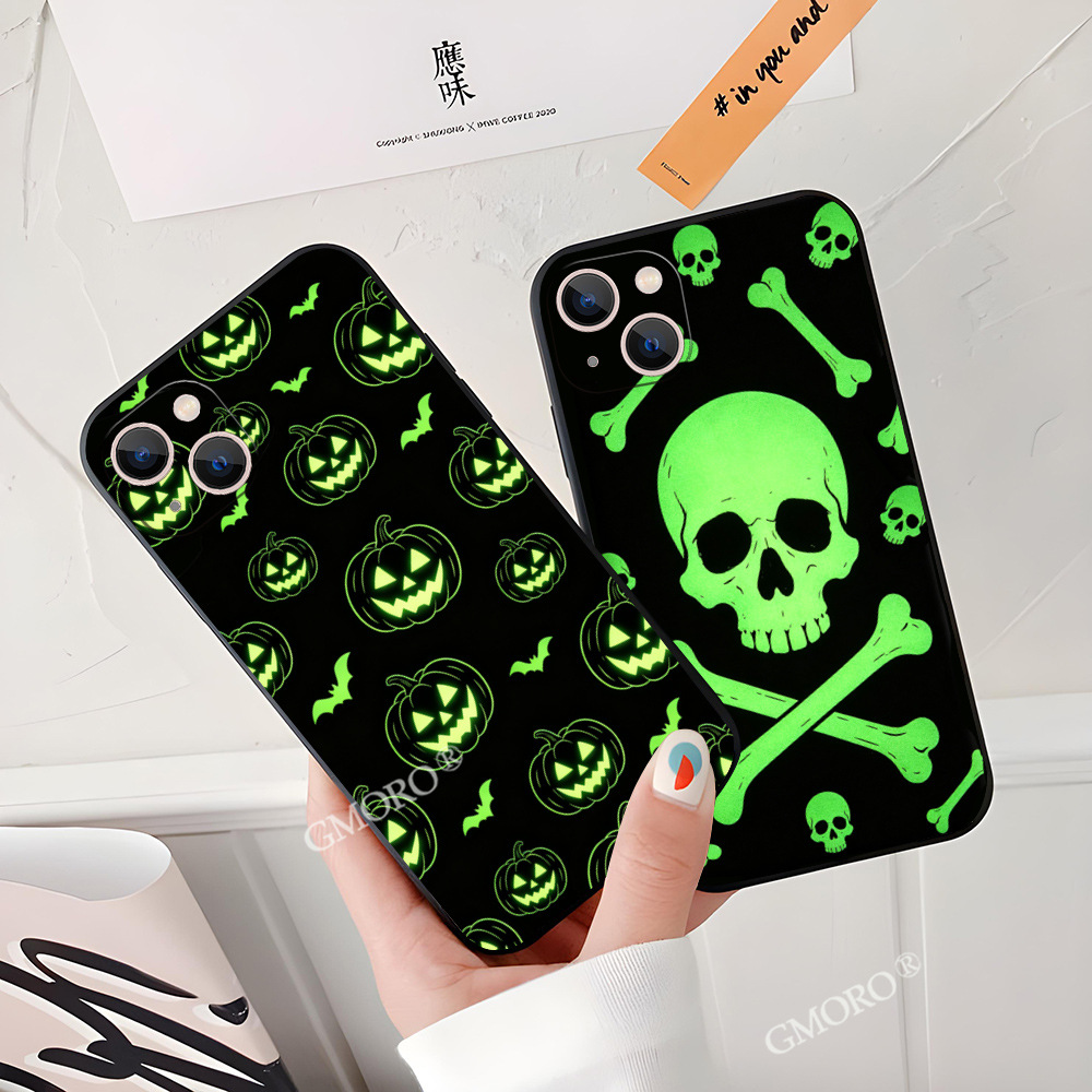 Black Friday Hot-Selling Luminous Green Skull Pumpkin Halloween Phone Case Fluorescent Green Print Iphone18Pm Phone Case