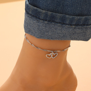 Cross-border New Arrival Foot Fashion Diamond Heart Double Love All-match Zircon Shiny Beach Foot Footpiece