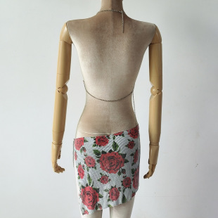 European and American Sexy Skirt Suit Rose Pattern Nightclub Disco Two-Piece Backless Metal Sequin Suit T09