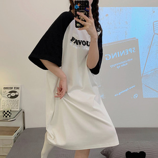 Summer 6535 Cotton TikTok Live Cyber Celebrity Cartoon Short-sleeved Mid-length Loose Nightdress Women's Home Wear