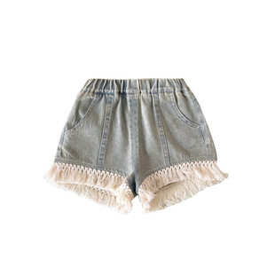 DZ25220 Girls' Jeans 2025 Summer New Arrival Vintage Hollow-out Ringedge Styline All-match Denim Trendy Shorts