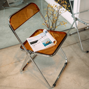 Transparent folding chair Nordic portable backrest makeup stool subnet red ins modern minimalist restaurant acrylic dining chair