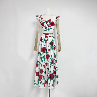 2025 Summer New European and American Amazon Cross-border Bohemian Fashion Printed Casual Holiday Dress suit