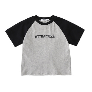 Summer short sleeve dress family wear a family of three or four Korean style western style fried street stitching letter printing family clothes