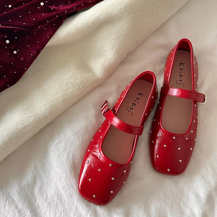 Спот версия ~ Ретро Квадратные заклепки с пряжкой Mary Jen Shoes 2025 Корейская версия