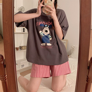 Pajamas Women's Summer Two-Piece 2025 New Thin Short-Sleeved Shorts Summer Cartoon Home Clothes suit Factory Outlet