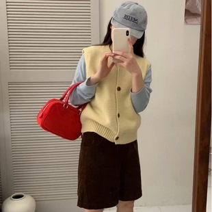 Korean Style Knitted Vest Cardigan Women's Spring and Autumn New Round Neck Sleeveless Stacked Design Sense Sweater Vest Coat Top