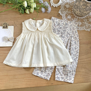 Cutemily Children's Wear Baby's Floral Clear Color Shirt Girl's Cute Sleeveless Gingot Collar Doll's Vest