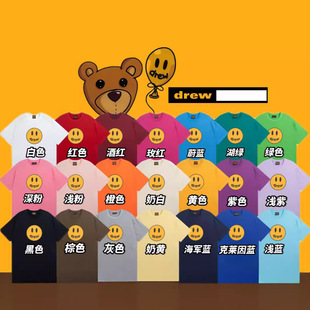 Cross-Border Export Drew Smiley Face Printed Short-Sleeved Justin Bieber High Street Casual Male and Female Couple Loose T-Shirt Ins