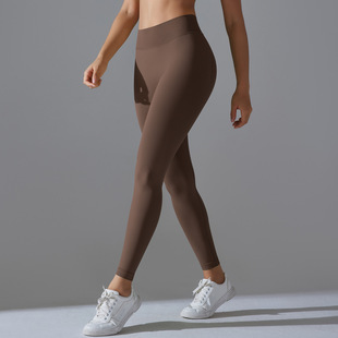 Cross-border European and American Seamless Knitted High Waist Hip Yoga Pants Quick-drying Breathable Peach Hip V Waist Tight Sports Pants for Women