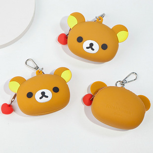 Korean Style Ins Cartoon Kompas Bear Silicone Coin Purse Cute Mini Carry-on Small Pendant Coin Headset Storage Bag