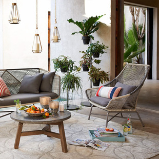 Outdoor Rattan Chair Leisure Chair Indoor Rattan Sofa Chair Courtyard Resting Chair Outdoor Reclining Chair Household Balcony Small Table and Chair