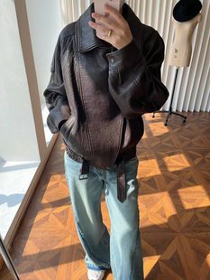 Yves * SL Modern High Street Ягненок Плененый кожаный воротник 2024 модные горячие кожаные куртки
