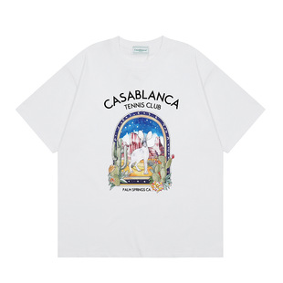 Трансграничная весна и лето 2024 новая Касабланка CasablancaLOGO принт для мужчин и женщин свободная футболка с короткими рукавами