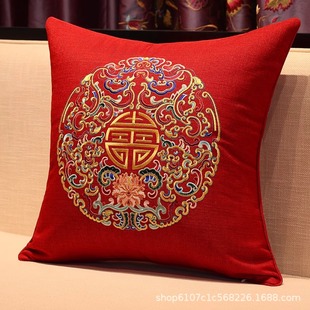 New Chinese Style Pillow Cushion Chinese Style Sofa Pillow Living Room Bedside Pillow Back Cushion with Core Pillow Case Customization