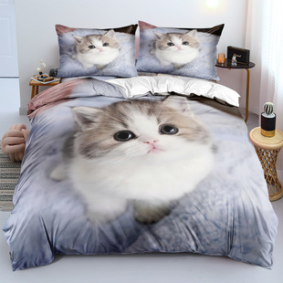 Cute Cat series three-piece bedding set 90-120g brushed cloth provides material bags for delivery