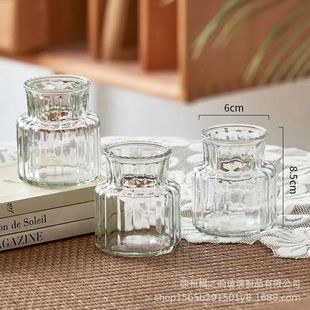 Three-piece wind mini glass small vase hydroponic green plant decorative desktop transparent flower arrangement ornaments a wholesale