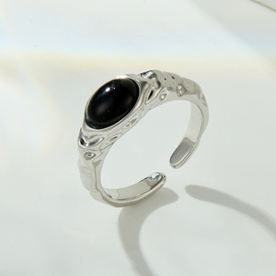 Maillard wind tiger eye stone opening ring retro high-grade black agate stone finger ring adjustable ring