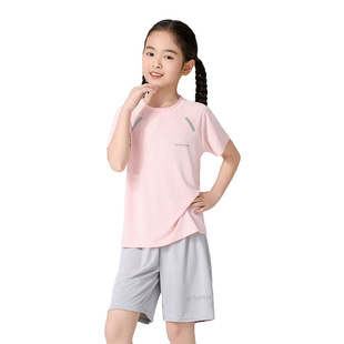 Summer Children's Quick-drying Sports Short-sleeved suit Boys and Girls Casual Thin Ice Silk Mesh T-shirt Shorts suit