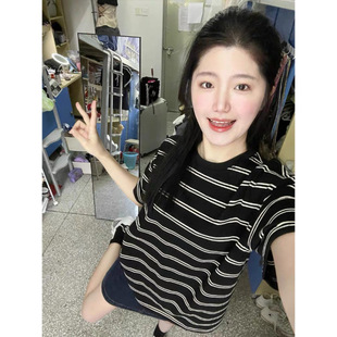 Striped Short-sleeved T-shirt Women's Summer Korean-style Loose Design Sense Niche Casual Age-reducing Top T-shirt