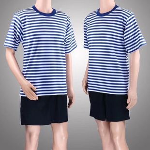 Sea Soul Shirt Men's Physical Training Wear Quick-Drying Short-Sleeved Sportswear Blue and White Striped Pants Short-Sleeved T-Shirt Suit Top