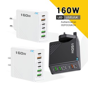 New 160W Fast Charging Mobile Phone Charger 5V5A European, American and British Standard 3Pd+3Usb Multi-Port Adapter Charging Head