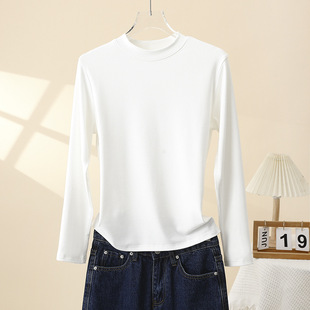 One Inch Small Vertical Collar White Base Shirt Slim-fit Inner 2025 Early Spring New Half-high Collar Elastic T-shirt Women's Long Sleeve
