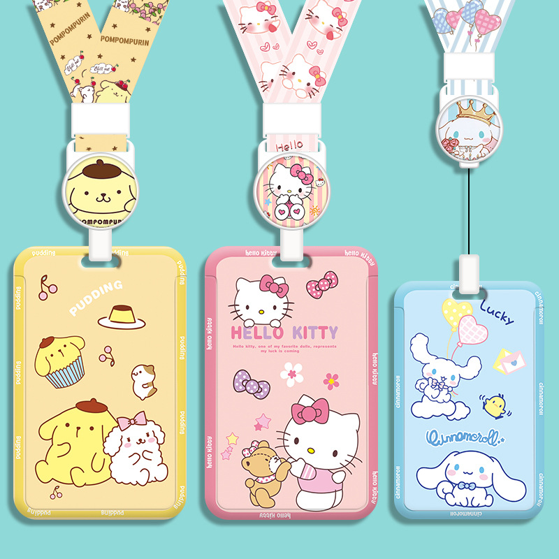 Cute Children's Delivery Card Student Campus Card Set Subway Access Control Bus Card Set Hard Meal Card Telescopic Lanyard Breast Card