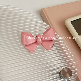 Korean style peach pink bow hairpin all-match bangs clip broken hair clip makeup clip hairpin hair accessories 2023