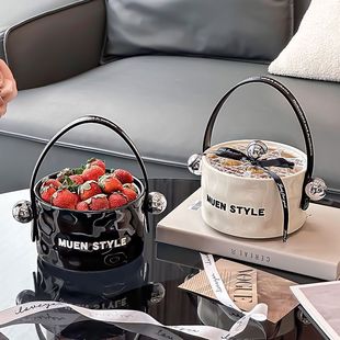 Light Luxury Ceramic Fruit Plate High-grade Feeling with Lid Candy Nut Portable Fruit Box Fruit Fork High Color Value Exquisite Ornaments Cross-border