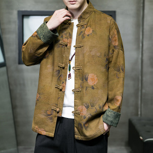 Jacket jacket men's spring and autumn Chinese style men's ancient style hanfu tea clothing youth Chinese style stand collar Tang suit