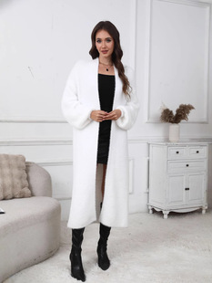Women's Knitwear Cardigan 2024 Autumn and Winter European and American Cross-border Mid-length Imitation Mink Hair Casual Loose Sweater Coat Women