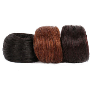 Meatball head wig real hair straight hair ring natural fluffy lazy hair curler hair bag meatball head straight hair ring hair bag