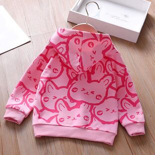 Girls' Spring and Autumn Long Sleeve Sweater Base Shirt New Cartoon Cute Kitten Western Style Children's T-Shirt Spring and Autumn Top