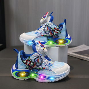 Boys Shoes 2024 Autumn New Children's sneaker Rotating Button with Light Torre Shoes Mesh Casual Running Shoes