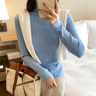 High-grade Solid Color Knitted Base Shirt Women's Autumn and Winter 2024 Half High Neck Korean Style Inner Top Simple Soft Waxy Sweater