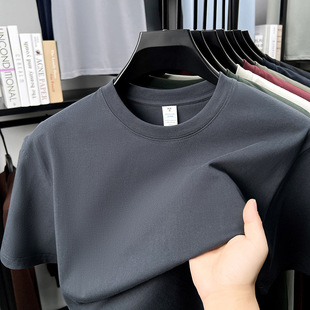 Summer New 240g Heavy Cotton 7A Antibacterial Men's Short-sleeved Korean Thin Sweat-absorbent Crewneck T-shirt Top for Men