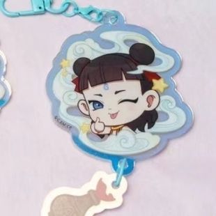 in stock Nezha Two Cartoon Star Bell Keychain Animation Acrylic Schoolbag Peripheral Pendant