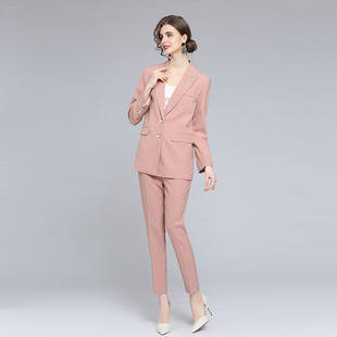 Real shot-white orange pink suit jacket casual straight pants two-piece spring temperament professional suit suit