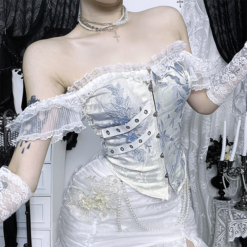Xs25197 Subculture One-Shoulder Contrasting Color Corset Top Autum New Gothic Style Sexy Sexy Vest