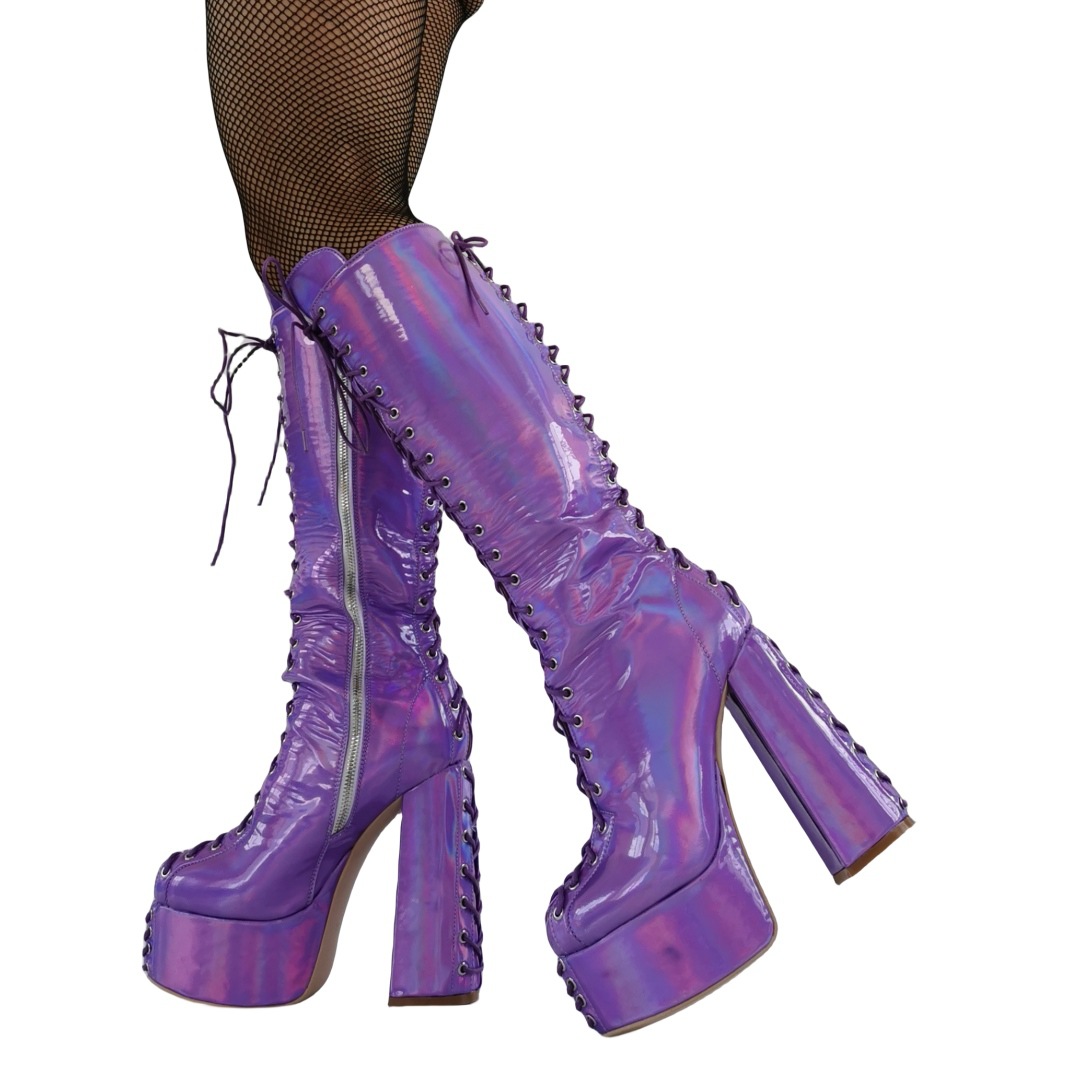 European and American Foreign Trade Cross-border Halloween Gothic Mirror Magic Water Platform Coarse Heel Large Size 44 Women's Boots B767-29