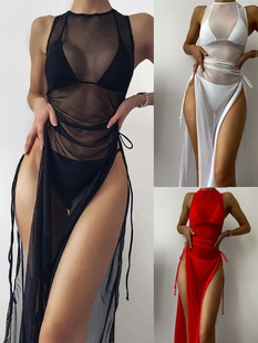 2024 новый купальник AliExpress солнцезащитный блузка бикини женский европейский и американский разноцветный пляжный длинный платье купальник из трех частей