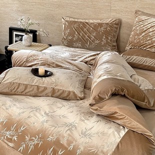 Vintage Oriental Style Velvet Jacquard Milk Velvet Four-piece Set Winter Thickened Warm Bed Linen Bed Sheet