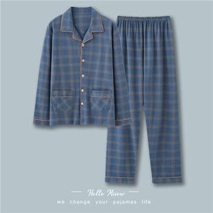 Pure cotton pajamas men's spring and autumn long sleeve cotton thin plaid plus size 200kg can be worn outside home clothes